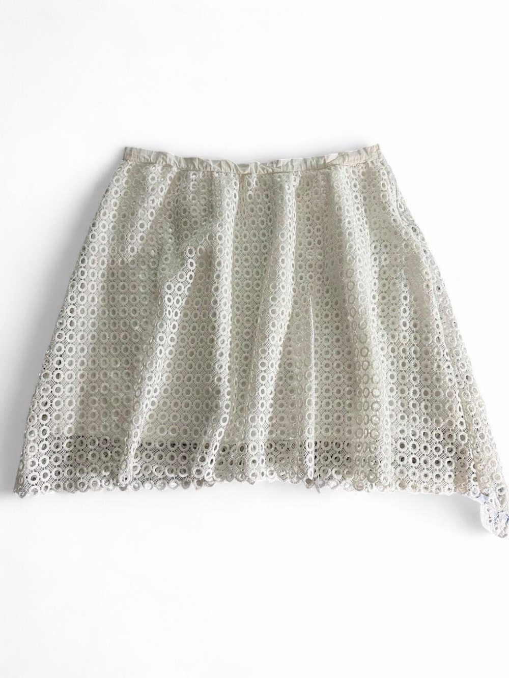 Circle Skirt with Eyelet Lace Overlay in Cream